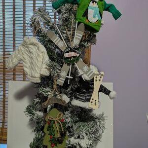 Festive Holiday Tree Ornaments Winter Ski Sweater Sled Theme Set Of 5